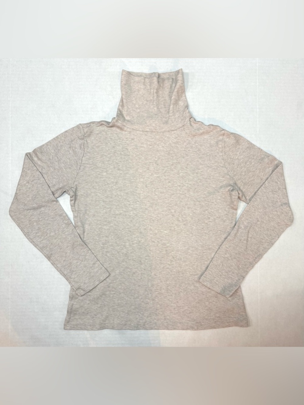 Ann Taylor Weekend Collection Turtleneck Top Pale Sand Heather Size S